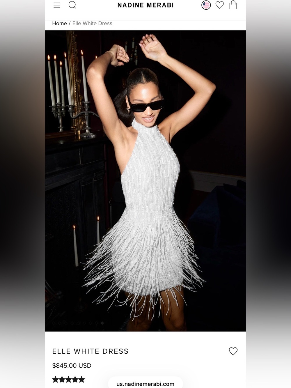 NADINE MERABI White Beaded Fringe Halter Mini Dress- BRIDAL DRESS